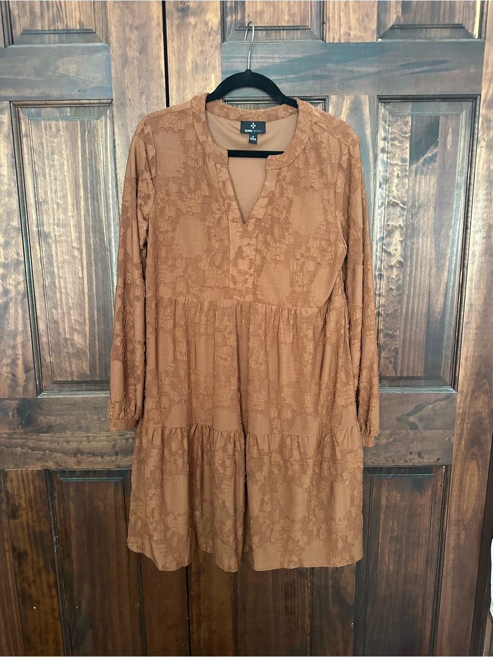 Ronni Nicole Rust-Tone Textured Tiered Long Sleeve Dress
